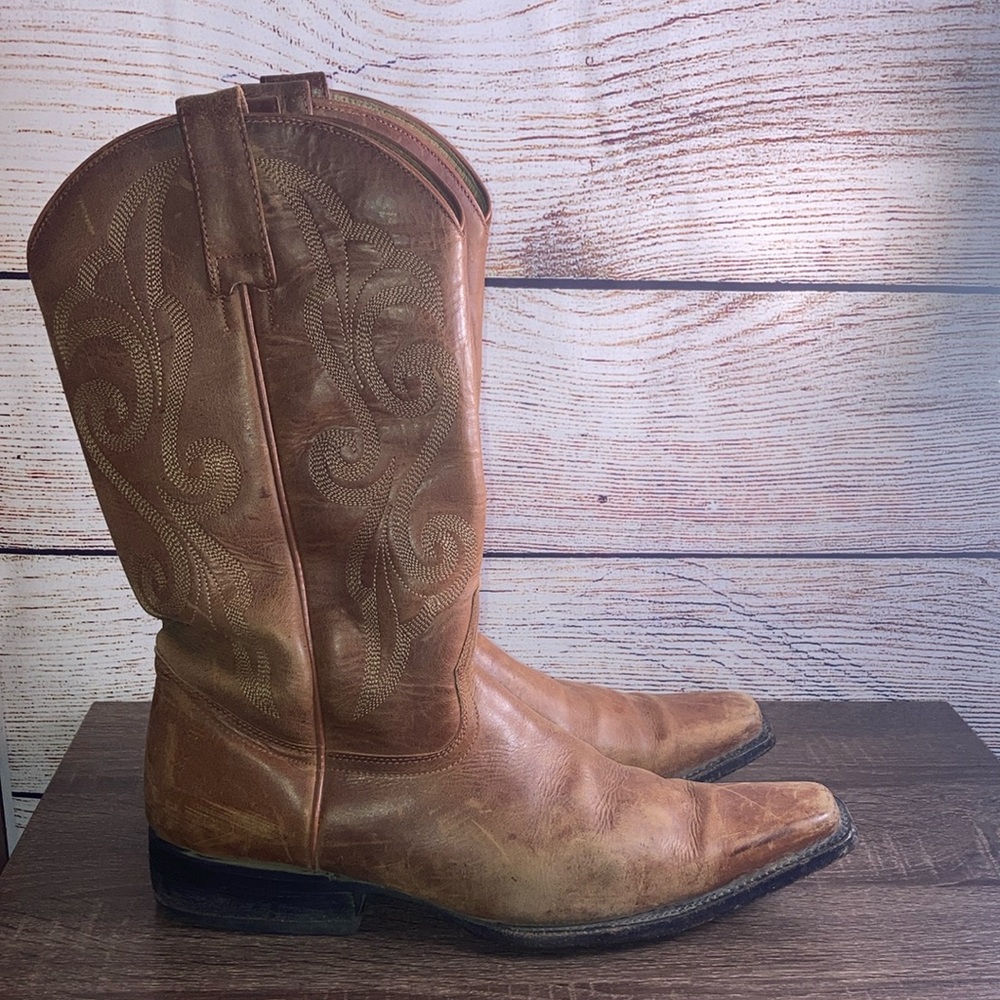 Pre Owned Mens Brown Square Toe Je-Ver Cowboy Boots Size 9(27.5)